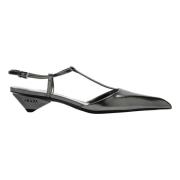 Prada Metallisk Slingback Låga Klackar Black, Dam