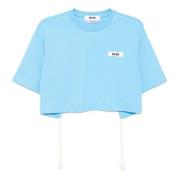 Msgm Avslappnad Bomull T-shirt Blue, Dam