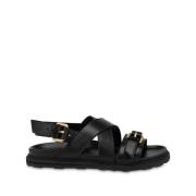 Moschino Svarta Läder Spänne Detalj Sandaler Black, Herr