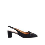 Tod's Svart Mocka Häl Slingback Sandal Black, Dam