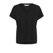 Part Two Svart V-ringad T-shirt Black, Dam