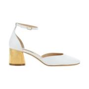 Casadei Chunky Heel Kalvskinn Pumps med Fotledsrem White, Dam