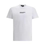 Dsquared2 Monogram Bomull T-shirt med Ribbad Crew White, Herr