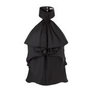 Nina Ricci Svart Satin Halterneck Ruffled Topp Black, Dam