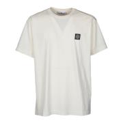 Stone Island Ivory Bomull Crewneck T-shirt med Logotyp Beige, Herr