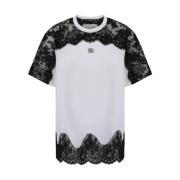 Dolce & Gabbana Spetsdetalj Ikoniskt Logotyp T-shirt White, Dam