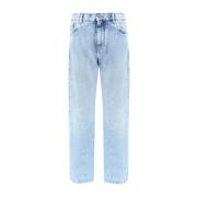 Versace Bomull Straight Fit Jeans med läderpatch Blue, Herr