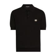 Dolce & Gabbana Svart Stickad Polo med Plakett Black, Herr