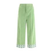 Valentino Sammet Wide-Leg Bomullsbyxor Kontrast Hem Green, Herr