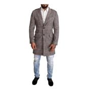 Dolce & Gabbana Grå Rutig Trenchcoat med Fickor Gray, Herr