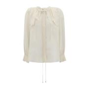 Chloé Silkesblus med Rynkad Volang Beige, Dam