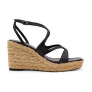 Jimmy Choo Svarta läderkilar sandaler med rem Black, Dam