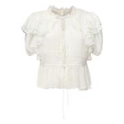 For Love & Lemons Ethereal Ruffle Cream Blouse White, Dam