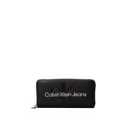 Calvin Klein Präglad Logotyp PU Läder Plånbok Black, Dam