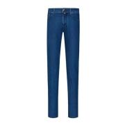 Jacob Cohën Blå Denim Regular Fit Jeans med Silver Dekorativ Knapp Blu...