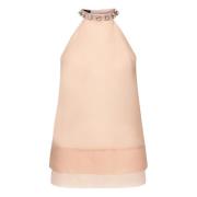 PINKO Silk Organza Ärmlös Broderad Topp Rosa Pink, Dam