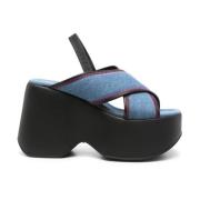 Vic Matié Denim Crossover Strap Platform Sandaler Blue, Dam