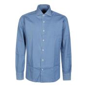 Barba Napoli Denim Neck Skjorta Blue, Herr