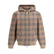 Burberry Rutig Bomullshoodie med Justerbar Huva Brown, Herr