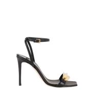 Elisabetta Franchi Svarta Läder Stilettklack Sandaler Black, Dam