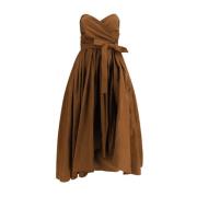 Pinko Elegant Asymmetrisk Hem Strapless Klänning Brown, Dam