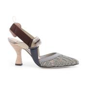 Fendi Mesh Slingback med FF Broderi Blue, Dam