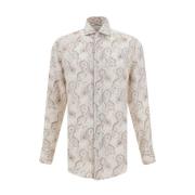 Brunello Cucinelli Paisley Linneskjorta Klassisk Krage Brown, Herr