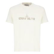 Stone Island Herr Ivory Bomull T-shirt med Logotyp Beige, Herr