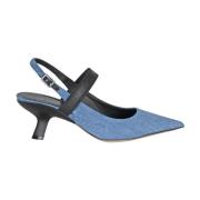 Vic Matié Denim Spetsig Slingback med Elastisk Band Blue, Dam