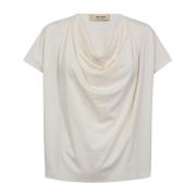 MOS MOSH Elegant Draperad Tee Top Ecru Beige, Dam