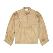 Munthe Quiltad Blommig Broderad Blus Beige, Dam