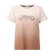 Liu Jo Gradient Strass Logo T-Shirt Brown, Dam