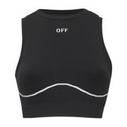 Off White Svart Ribbad Crop Top med Logotyp Black, Dam