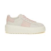 Hogan Vita lädersneakers med rosa band White, Dam