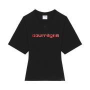 Courrèges Svart Logo Patch Crew Neck T-shirt Black, Dam