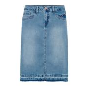 Cream Denim Pennkjol med Framfickor Blue, Dam