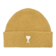 Ami Paris Senap Alpacka Beanie med Vit Patch Brown, Herr