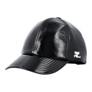 Courrèges Svart Vinyl Cap med Broderad Logotyp Black, Unisex