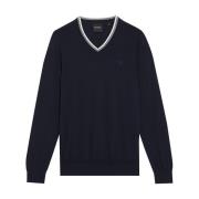 Lyle & Scott Mid Knits Tipped V Neck Jumper Blue, Herr