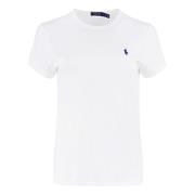 Polo Ralph Lauren Bomull Logo T-shirt Ribbad Halsringning White, Dam