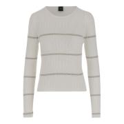 PINKO Randig Crew Neck Stickad Tröja White, Dam