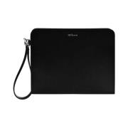 Kiton Elegant Läderclutch med Avtagbar Rem Black, Dam