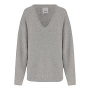 Allude Grå V-ringad Stickad Tröja Sweater Gray, Dam