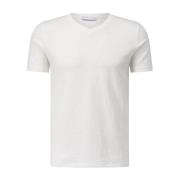 Kiefermann Linneblandning Klassisk V-ringad T-shirt White, Herr