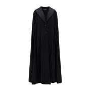 Dolce & Gabbana Geometrisk Revers Ull Cape Kappa Black, Dam