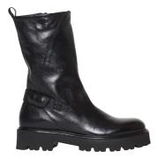 Hundred100 Svarta läder biker ankelboots Black, Dam