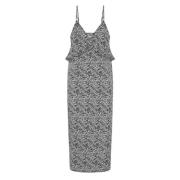 One Teaspoon Zebra Print Midi Klänning med Slits Black, Dam