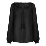 Tom Ford Svart Silke Ruffle Blus Black, Dam