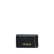 Moschino Svart axelväska med gyllene detaljer Black, Dam