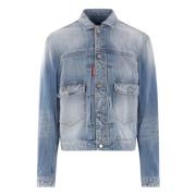 Dsquared2 Blå Bomull Denim Kappa med Veckad Detalj Blue, Herr